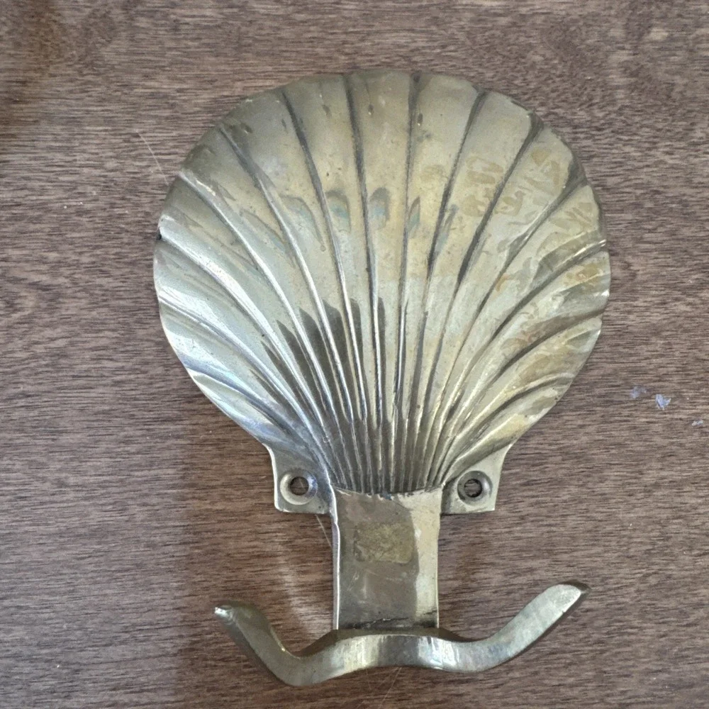 Vintage Brass Sea Shell Bathroom Accessories Toilet Paper, Hook & Towel Beach